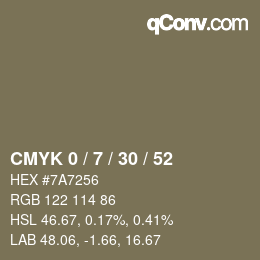 Code couleur: CMYK 0 / 7 / 30 / 52 | qconv.com