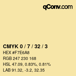 カラーコード: CMYK 0 / 7 / 32 / 3 | qconv.com