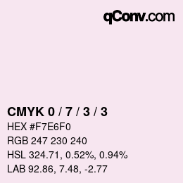 カラーコード: CMYK 0 / 7 / 3 / 3 | qconv.com