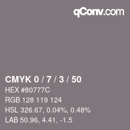 カラーコード: CMYK 0 / 7 / 3 / 50 | qconv.com