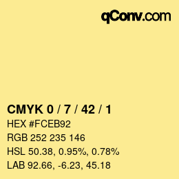 カラーコード: CMYK 0 / 7 / 42 / 1 | qconv.com
