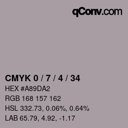 カラーコード: CMYK 0 / 7 / 4 / 34 | qconv.com