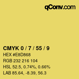 カラーコード: CMYK 0 / 7 / 55 / 9 | qconv.com
