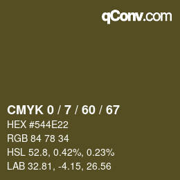 カラーコード: CMYK 0 / 7 / 60 / 67 | qconv.com