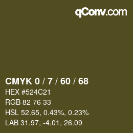 カラーコード: CMYK 0 / 7 / 60 / 68 | qconv.com