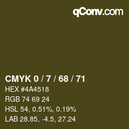 カラーコード: CMYK 0 / 7 / 68 / 71 | qconv.com