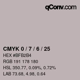 カラーコード: CMYK 0 / 7 / 6 / 25 | qconv.com