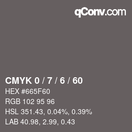 カラーコード: CMYK 0 / 7 / 6 / 60 | qconv.com