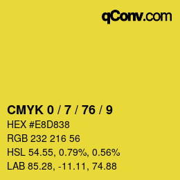 カラーコード: CMYK 0 / 7 / 76 / 9 | qconv.com