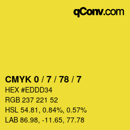 カラーコード: CMYK 0 / 7 / 78 / 7 | qconv.com