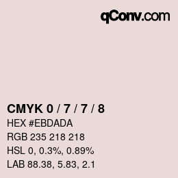 カラーコード: CMYK 0 / 7 / 7 / 8 | qconv.com