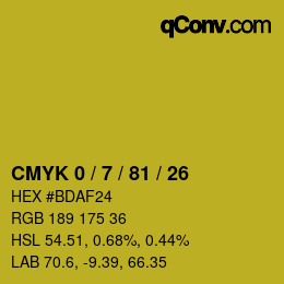 カラーコード: CMYK 0 / 7 / 81 / 26 | qconv.com