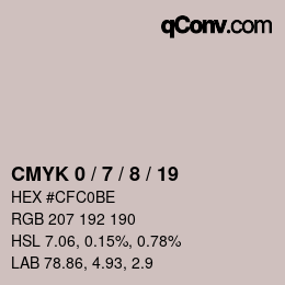 カラーコード: CMYK 0 / 7 / 8 / 19 | qconv.com