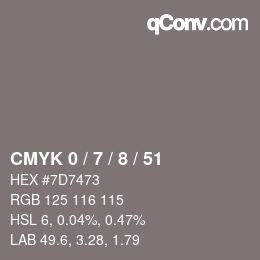 カラーコード: CMYK 0 / 7 / 8 / 51 | qconv.com