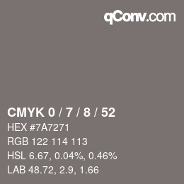 Farbcode: CMYK 0 / 7 / 8 / 52 | qconv.com