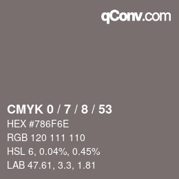 カラーコード: CMYK 0 / 7 / 8 / 53 | qconv.com