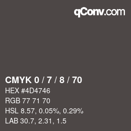 カラーコード: CMYK 0 / 7 / 8 / 70 | qconv.com