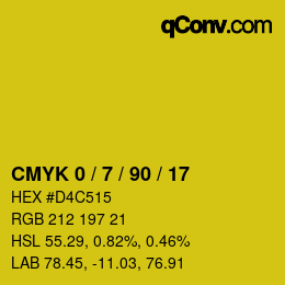 カラーコード: CMYK 0 / 7 / 90 / 17 | qconv.com
