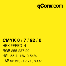 カラーコード: CMYK 0 / 7 / 92 / 0 | qconv.com