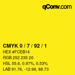 カラーコード: CMYK 0 / 7 / 92 / 1 | qconv.com