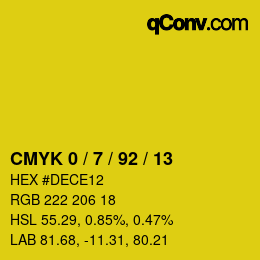 カラーコード: CMYK 0 / 7 / 92 / 13 | qconv.com