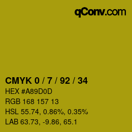 カラーコード: CMYK 0 / 7 / 92 / 34 | qconv.com