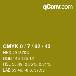 カラーコード: CMYK 0 / 7 / 92 / 43 | qconv.com