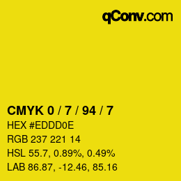 カラーコード: CMYK 0 / 7 / 94 / 7 | qconv.com