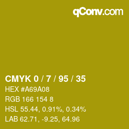カラーコード: CMYK 0 / 7 / 95 / 35 | qconv.com