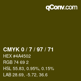 Color code: CMYK 0 / 7 / 97 / 71 | qconv.com