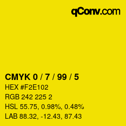 カラーコード: CMYK 0 / 7 / 99 / 5 | qconv.com