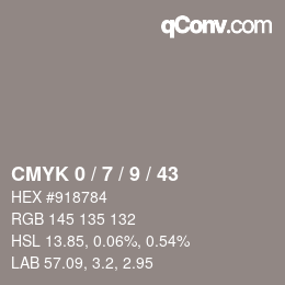 カラーコード: CMYK 0 / 7 / 9 / 43 | qconv.com