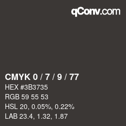 カラーコード: CMYK 0 / 7 / 9 / 77 | qconv.com