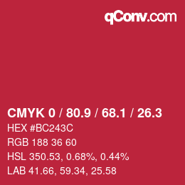 Farbcode: CMYK 0 / 80.9 / 68.1 / 26.3 | qconv.com
