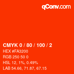 カラーコード: CMYK 0 / 80 / 100 / 2 | qconv.com