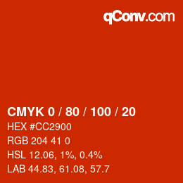 カラーコード: CMYK 0 / 80 / 100 / 20 | qconv.com