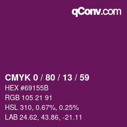カラーコード: CMYK 0 / 80 / 13 / 59 | qconv.com