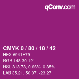 Code couleur: CMYK 0 / 80 / 18 / 42 | qconv.com