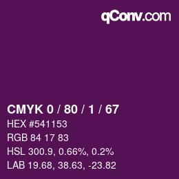 カラーコード: CMYK 0 / 80 / 1 / 67 | qconv.com