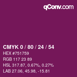 カラーコード: CMYK 0 / 80 / 24 / 54 | qconv.com
