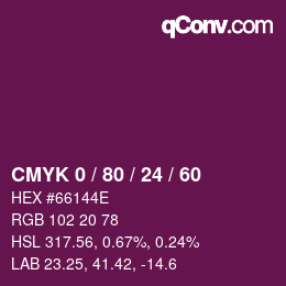 カラーコード: CMYK 0 / 80 / 24 / 60 | qconv.com