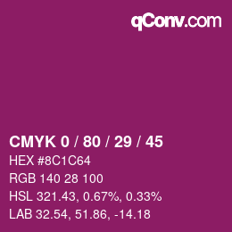 Color code: CMYK 0 / 80 / 29 / 45 | qconv.com