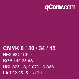 颜色代码: CMYK 0 / 80 / 34 / 45 | qconv.com