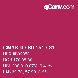 カラーコード: CMYK 0 / 80 / 51 / 31 | qconv.com