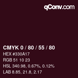 颜色代码: CMYK 0 / 80 / 55 / 80 | qconv.com