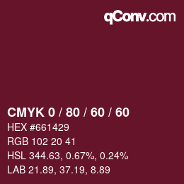 カラーコード: CMYK 0 / 80 / 60 / 60 | qconv.com