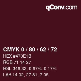 Color code: CMYK 0 / 80 / 62 / 72 | qconv.com