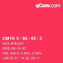 颜色代码: CMYK 0 / 80 / 65 / 2 | qconv.com