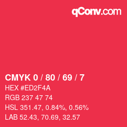 颜色代码: CMYK 0 / 80 / 69 / 7 | qconv.com