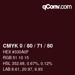 カラーコード: CMYK 0 / 80 / 71 / 80 | qconv.com